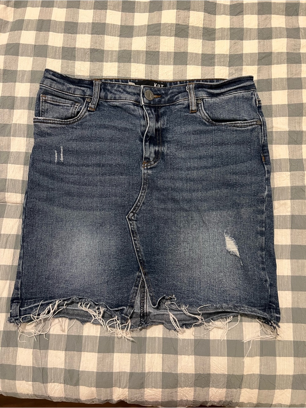 Kut from the Kloth Dark Blue Distressed Denim Mini Skirt